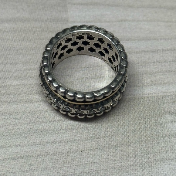 14k Solid Gold & 9.25 S. Silver spinning ring with zircons - Picture 3 of 8